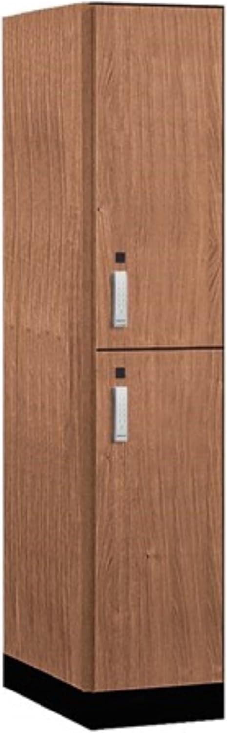 Salsbury 15" Wide Premier Wood Locker-Double Tier-1 Wide-6 Feet High-24 Deep-Red Oak-Silver Electronic Locks