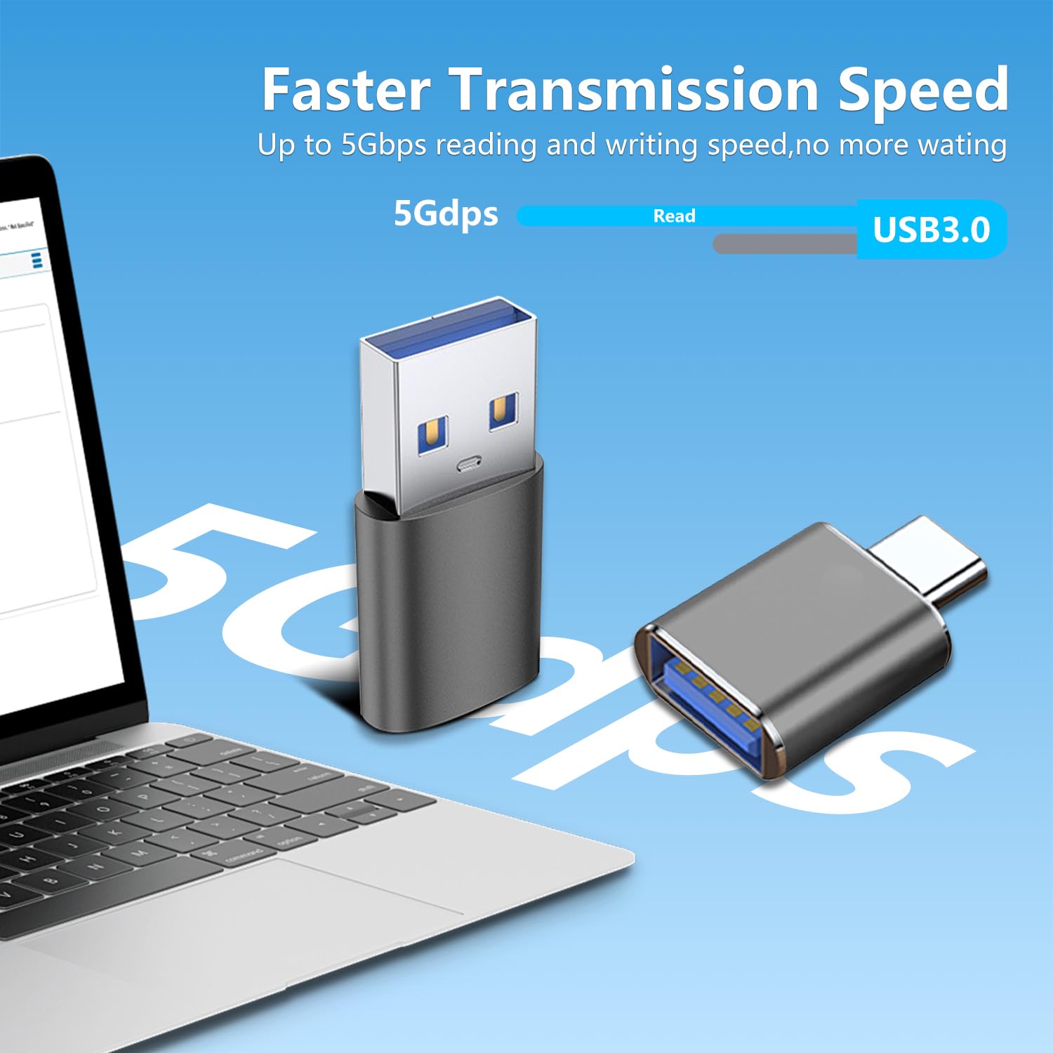 Adattatore USB-C Femmina A USB-A Maschio 2 Pezzi | Ricarica Rapida 66W E Trasferimento 5Gbps | Con Cordino Silicone Antismarrimento Ricarica Rapida 3A Dati 5Gbps