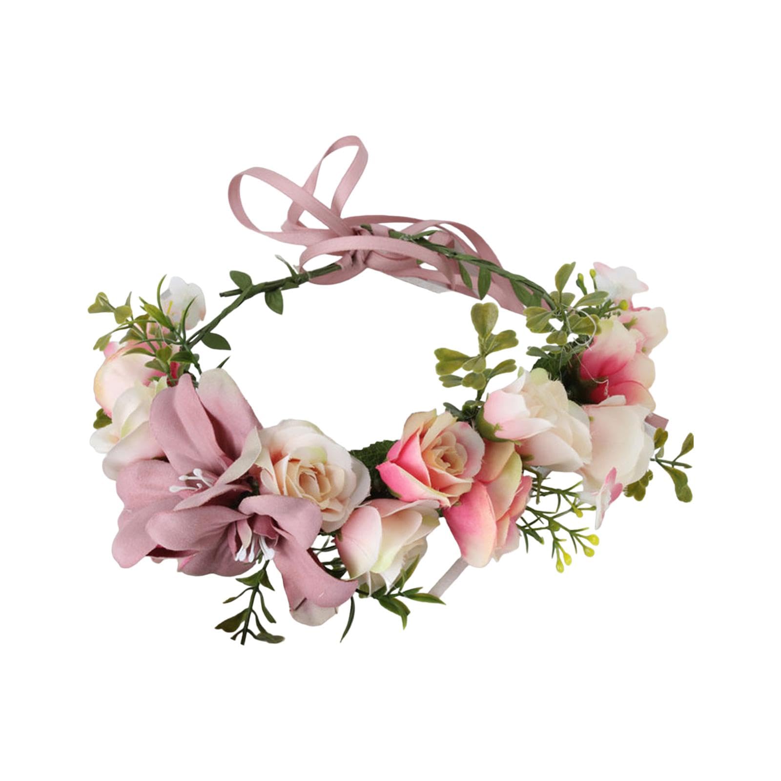 nivaa Floral Crown Headpiece Garland Headbands for Vacation Wedding Festival Party Pink-picture-40