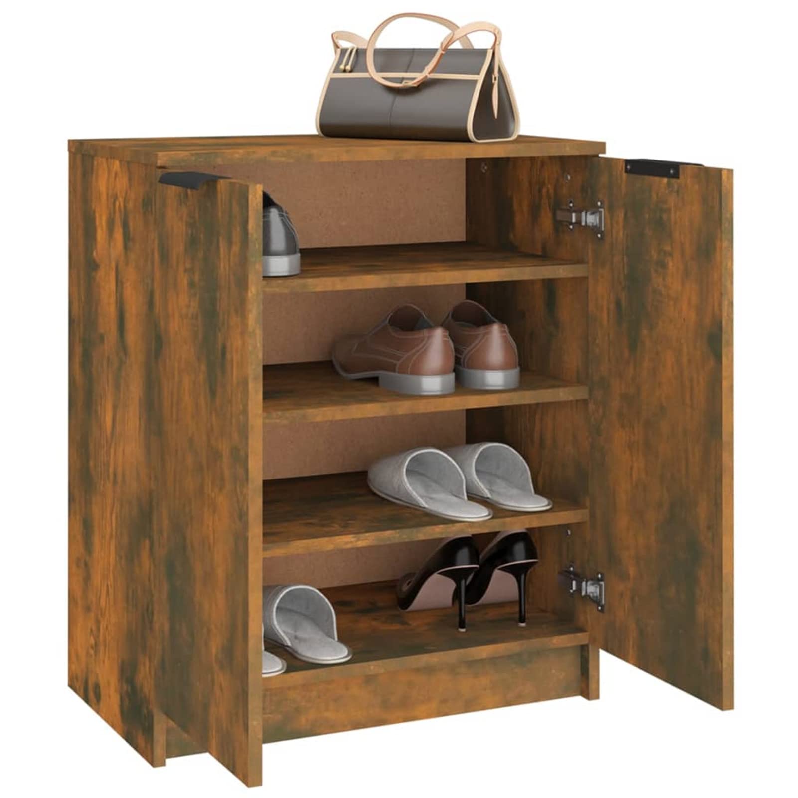 Homgoday Scarpiera Rovere Fumo 59x35x70 cm in Legno Multistrato, Scaffale Portascarpe Organizzatore per Scarpe Stoccaggio Salva Spazio per Corridoio