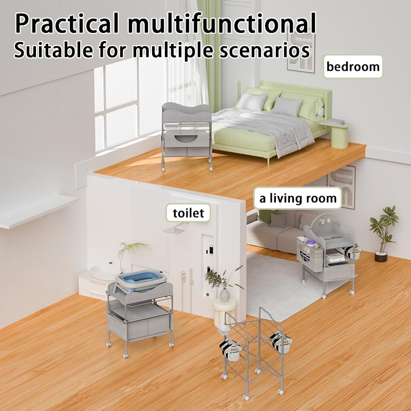 Baby Changing Table, Versatile Foldable Changing Table, Waterproof Diaper Changing Station, Adjustable Height with 2 Drawers,Baby Changing Station, Mobile Nursery for Infant and Newborn