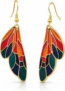 Madalasa Gold Enamel Wing Dangle Earrings for Women | Multicolour Mosaic Feather Design | Party, Office, Date Night & Fest... Price In India