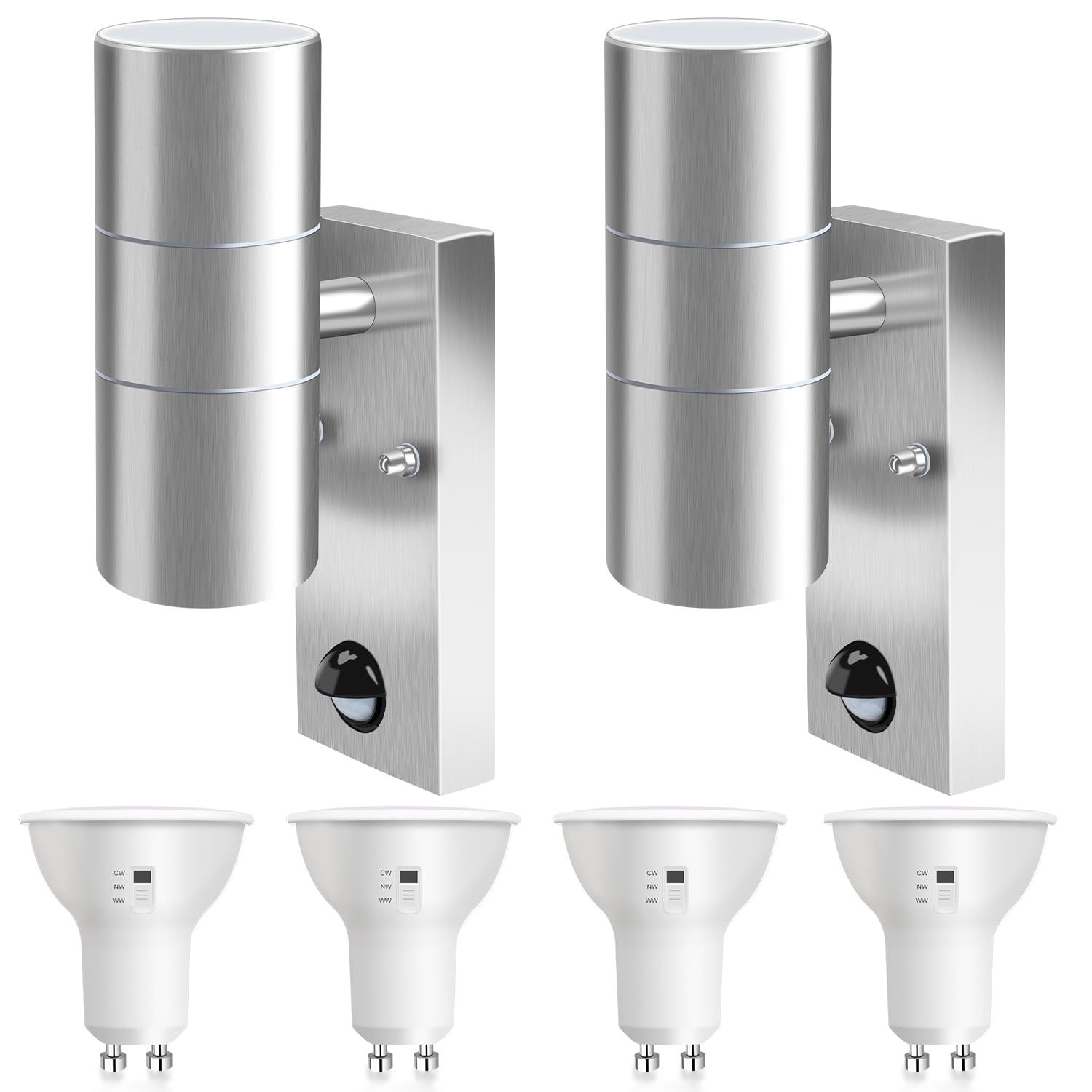 ALUSSO Up Down LED Wall Light PIR Motion Sensor, Silver, 2Pack