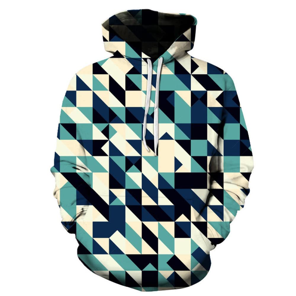 Mens Pullover Hoodie,Unisex Hoodies Pullover Sweatshirt Fashion Cool Blue Turquoise Geometric Patterns 3D Print Autumn Winter Hip Hop Loose Drawstring Long Sleeve Graphic Hoodies Tops with Pocket,4X