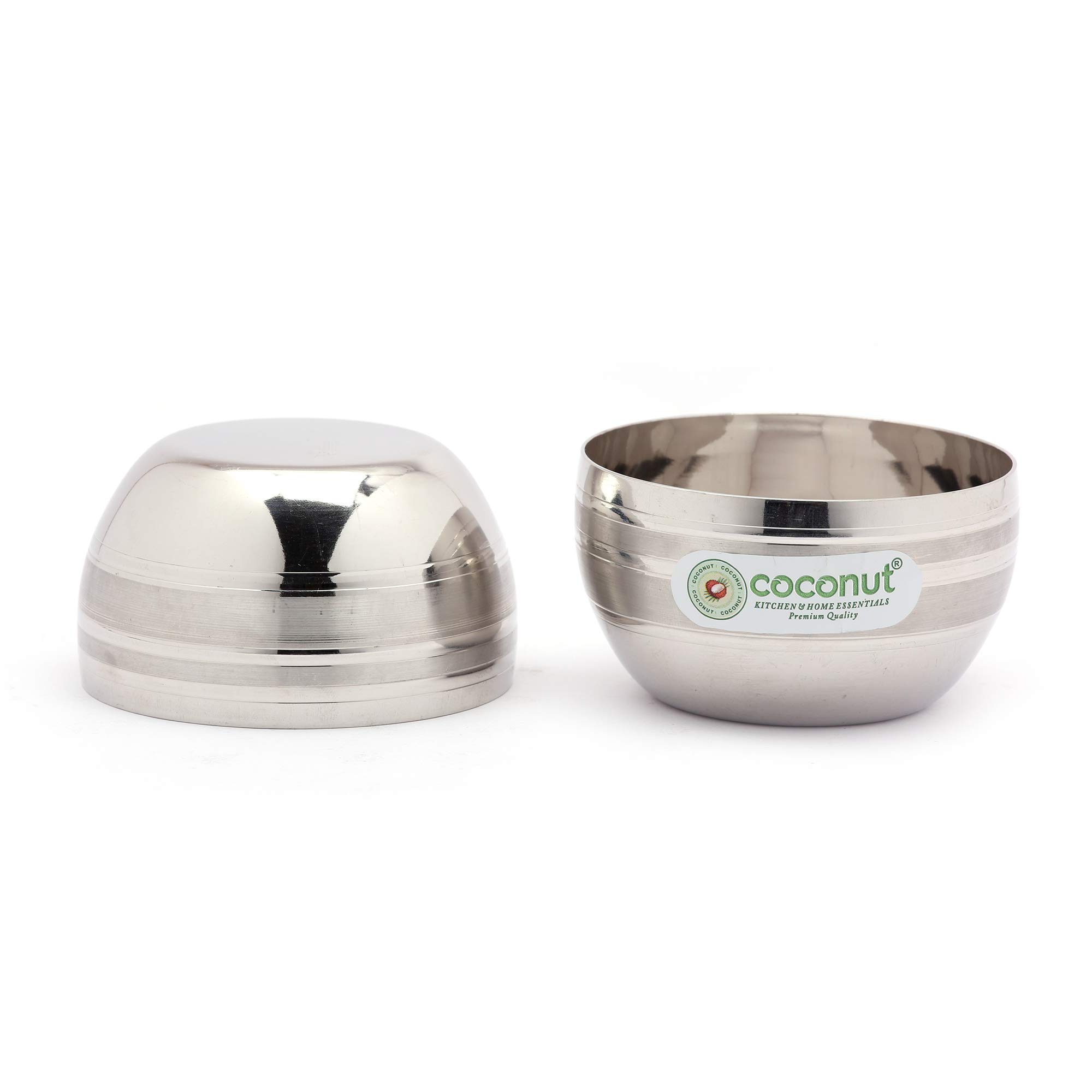 coconut Stainless Steel Apple Ringer Bowls for Home Use | Vati/Katori | 200ml Each | 9.5 cm | Ideal for Serving Dal, Sabzi, Sweets – Set of 6 | Bowls for Dinner - Image 2 thumbnail