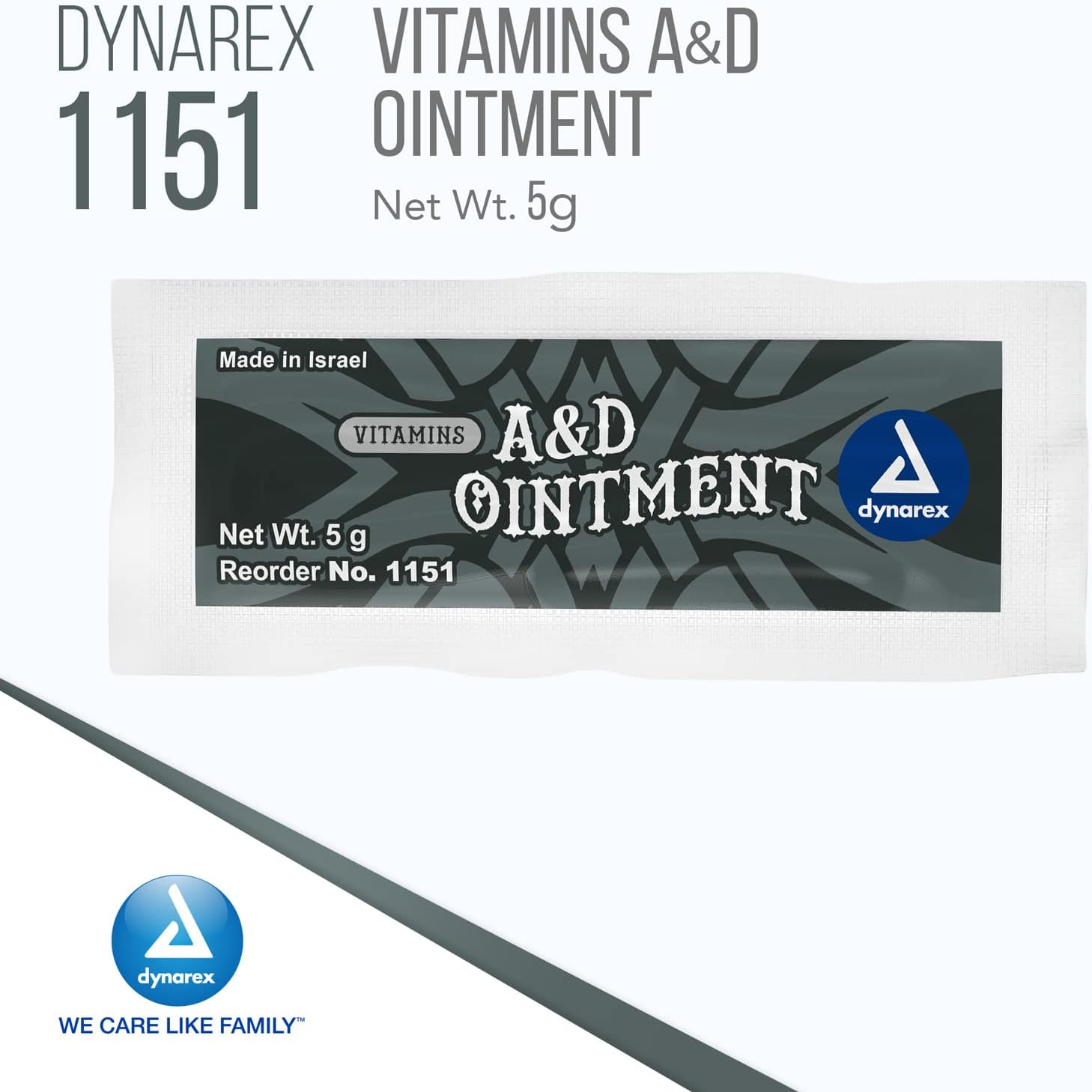 Dynarex Vitamins A&D Ointment Without Lanolin - Vitamin A and D Ointment Protectant for Minor Cuts, Burns, Diaper Rash & Dry Skin - 1 Case - 6 Boxes, 144 Packets/Box - 5g Packets