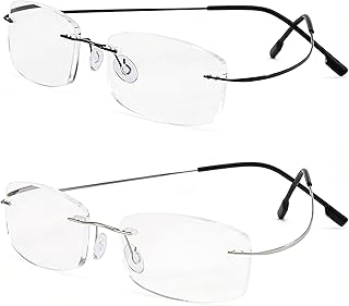 Hubeye Randlose Lesebrille für Herren und Damen Titanium Ultraleicht Metall Komfortable Lesehilfe Anti-Blaulicht Rechteckig Rahmenlose Lesebrillen