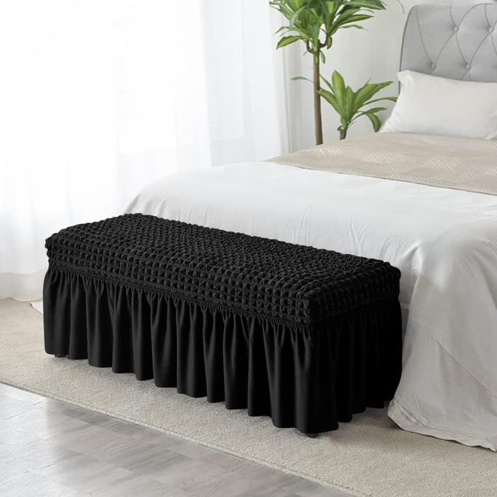 Housse de banc extensible en seersucker polyester élasthanne 80-119 cm noir