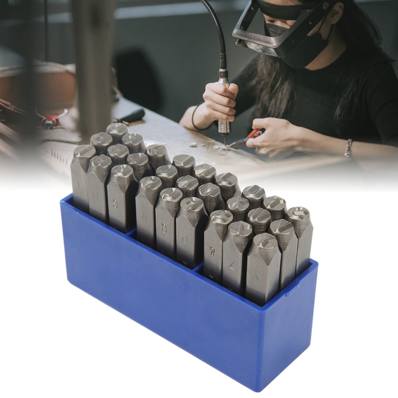 Juego de punzones de letras, 27 letras, juego de sellos de letras de metal de acero con alto contenido de carbono de alta resistencia para obras de arte de joyería (6mm)