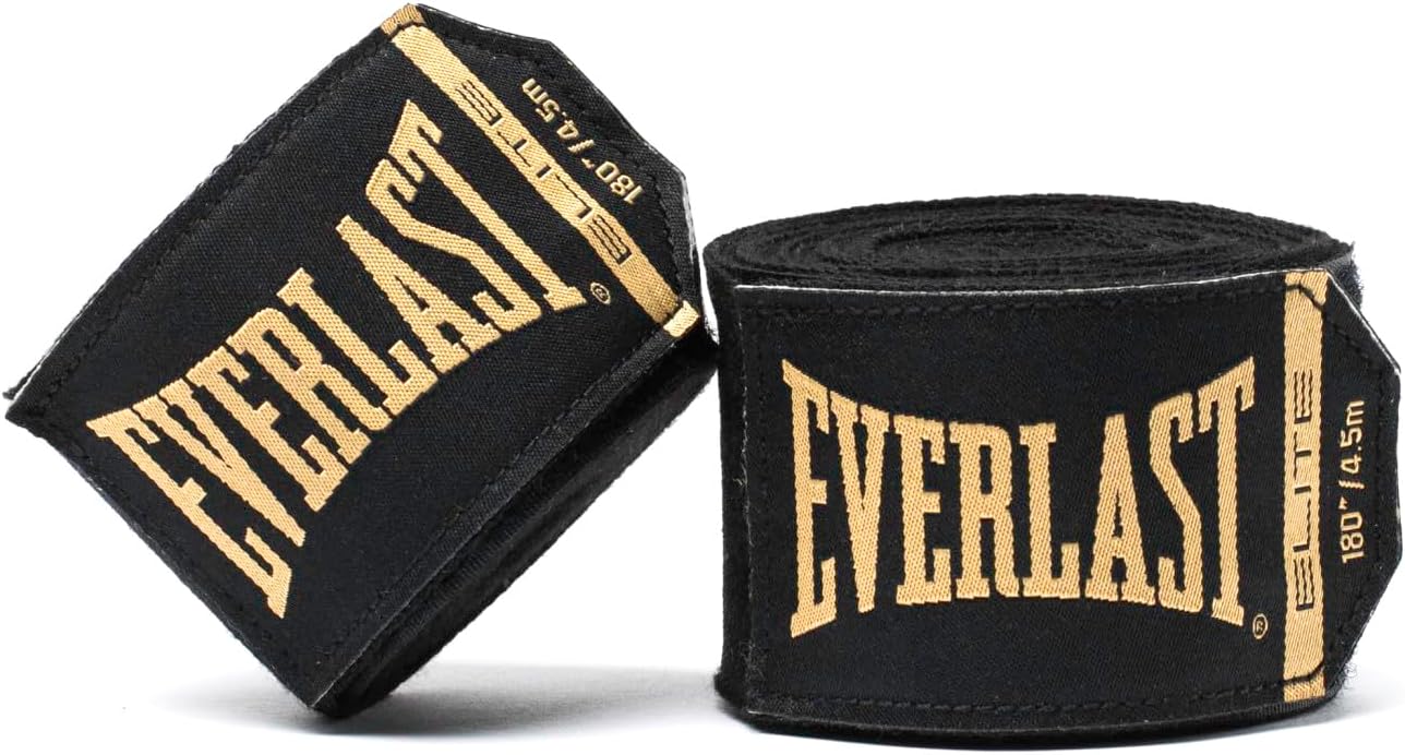 Everlast Elite Boxing Hand Wraps 180" Black/Gold Sports