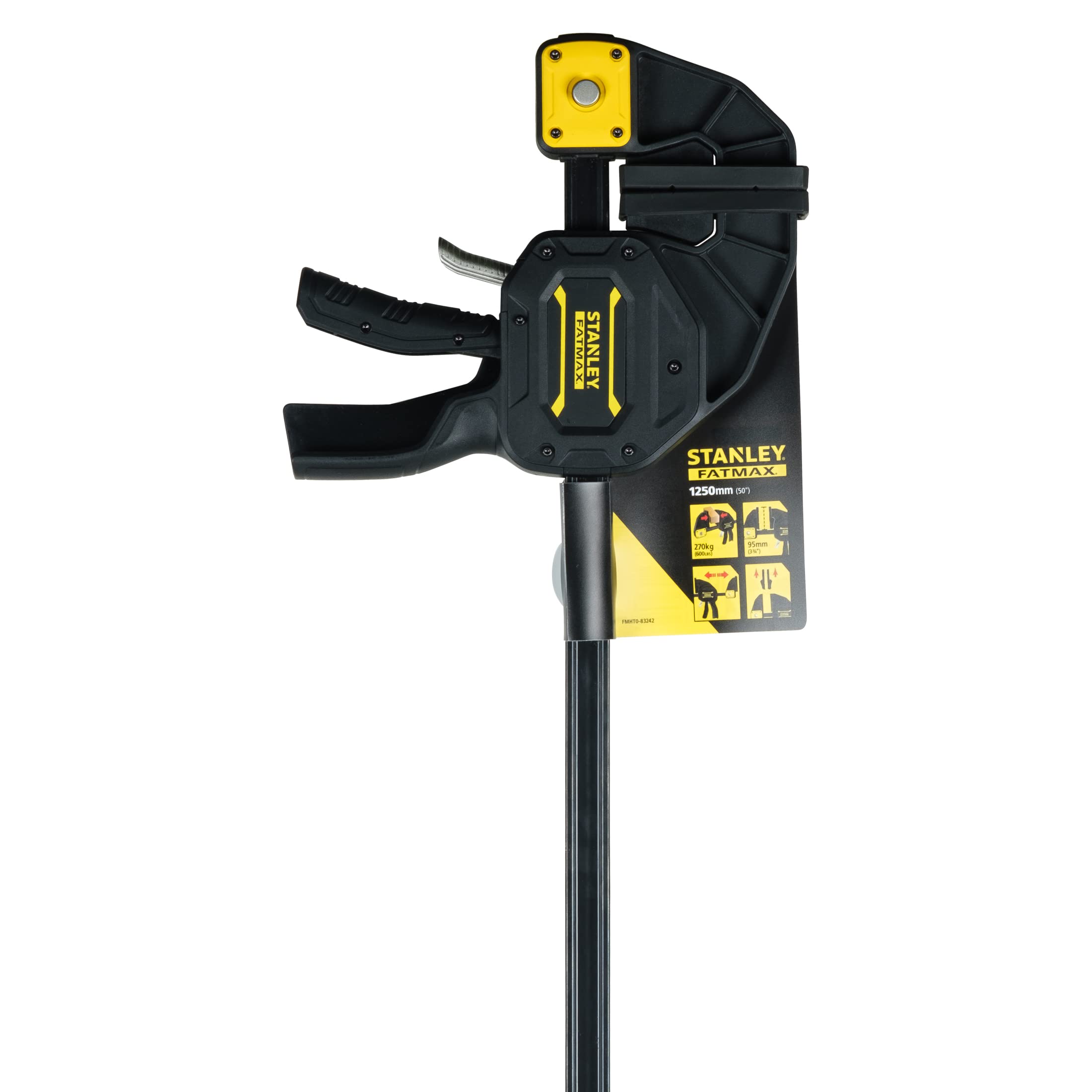 Stanley Fmht0-83242 Serre Joint 1250 Mm/270 Kg Gamme FatMax - Travaux De Précision - Rainure En V Pour Maintien Des Tubes - Rail En Acier - Corps En Nylon Renforcé - Fonction Écarteur | Serre-joint haute puissance XL - 1250 mm - Stanley Fatmax