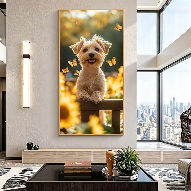 Diamond Painting DIY Chien et Papillons : Strass 5D Brillants