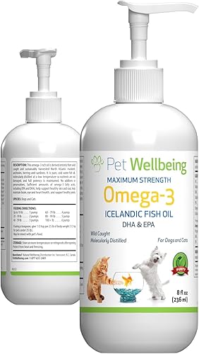 Pet Wellbeing Aceite de pescado omega-3 Daily EFA para perros y gatos, piel saludable, abrigo, movilidad, articulaciones, salud cardíaca - EPA, DHA