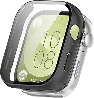 fashion mania for Huawei Watch Fit 3 (2024) Tempered Glass PC Cover 2 In 1 Watch Screen Protector Cover Full Coverage Bumper Case (black)