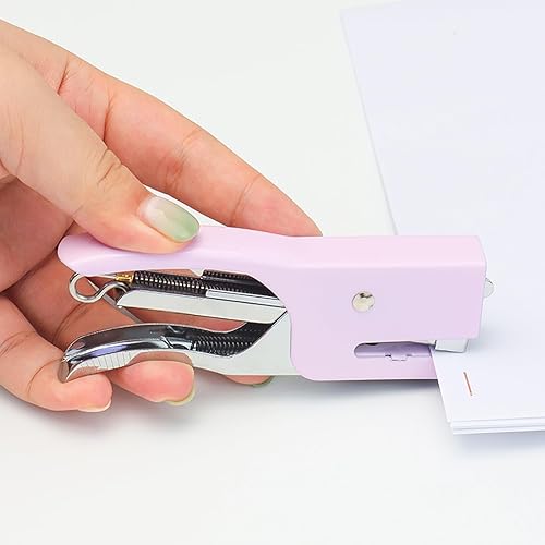 Miniatura 5 de Grapadora de alicates morados con juego de grapas #10, bonita engrapadora manual con 1000 grapas de oro rosa n. 10 para suministros de accesorios de
