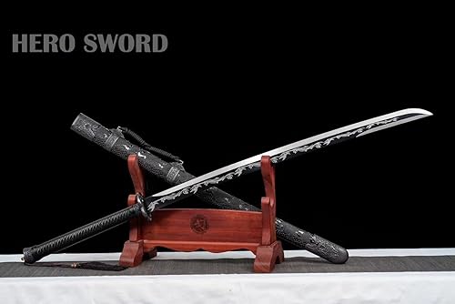 Miniatura 5 de HERO SWORD Espada de acero managanés de combate real de 44 pulgadas, espada china afilada de espiga completa, espada de Kung Fu, espada de Wu Shu,