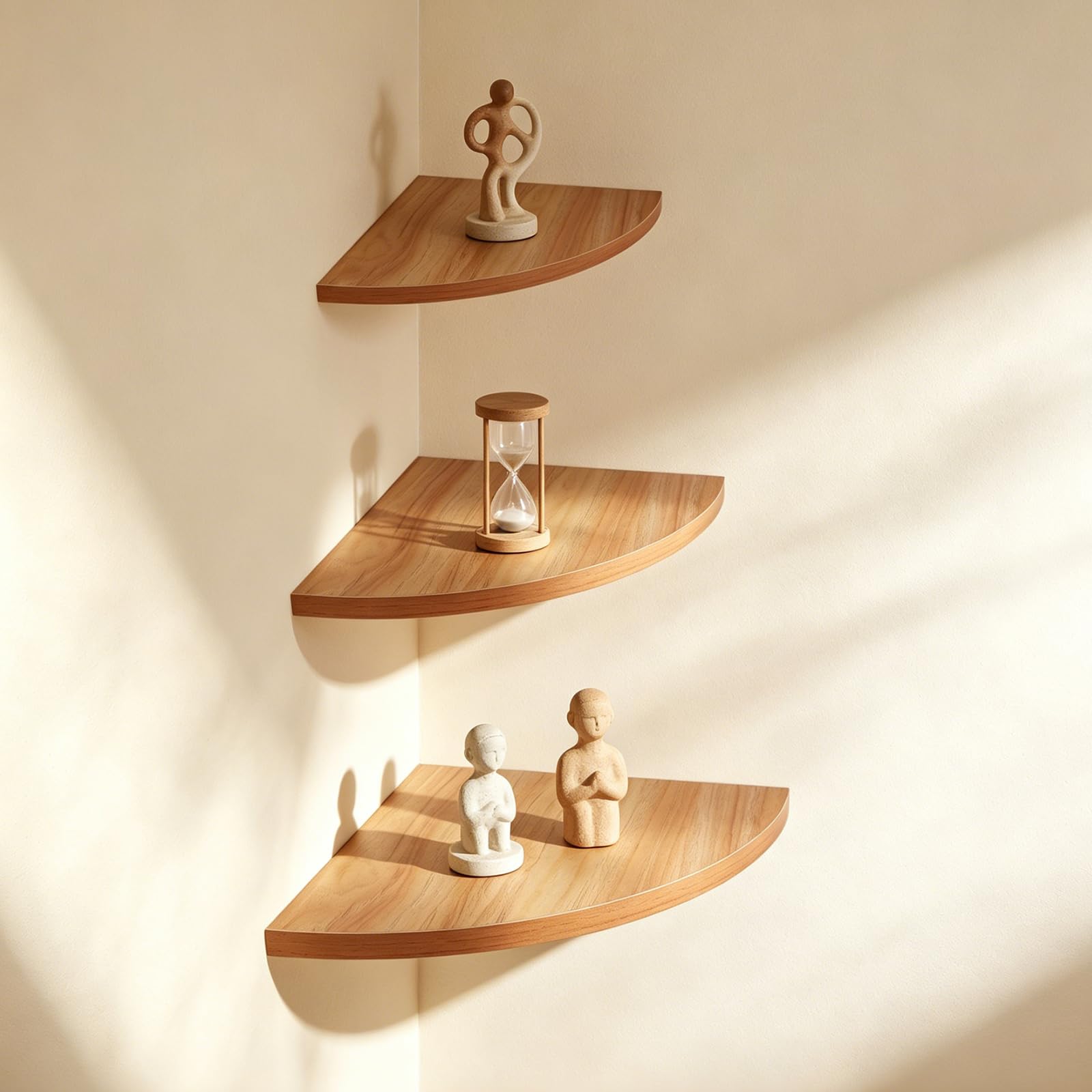 Plliocse Corner Shelf Wall Mounted,Floating Corner Shelves Oak,Set of 3 Solid Wooden Corner Shelf for Bedroom Decor, Living Room, Small Spaces (Beech（5.9inch）)