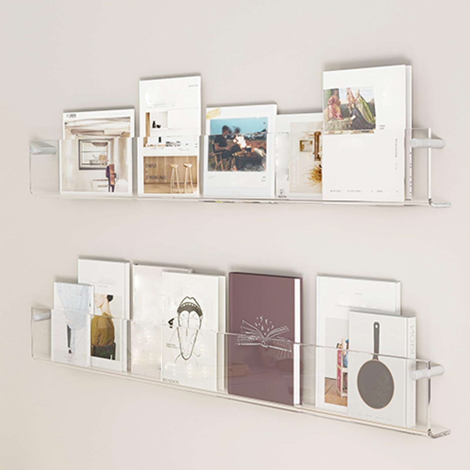 Clear Brochure Holder Stand 1 2 3 Tier, Acrylic Wall Mount Magazine Rack Literature Storage for Kids Room, Coffee Shop, Office, Waiting Room Decor, Hanging Bookshelf ( Color : 2 Pack , Size : L 90cm/3