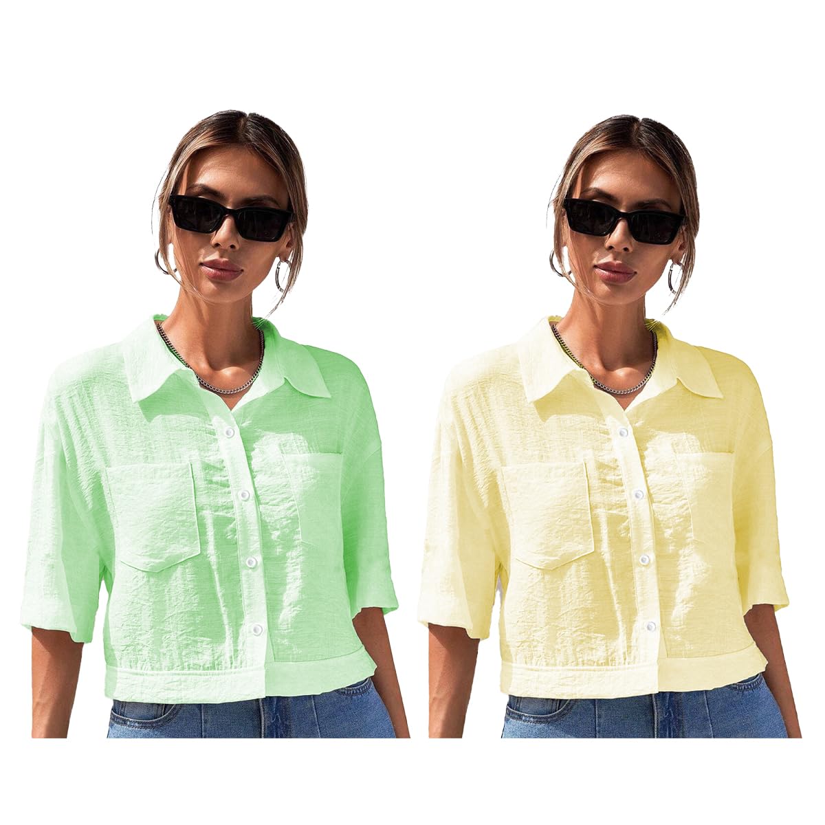 TOPLOT V-Collar Solid Crop Shirt for Women with Half Sleeves, Polyester, Regular Fit-image-30