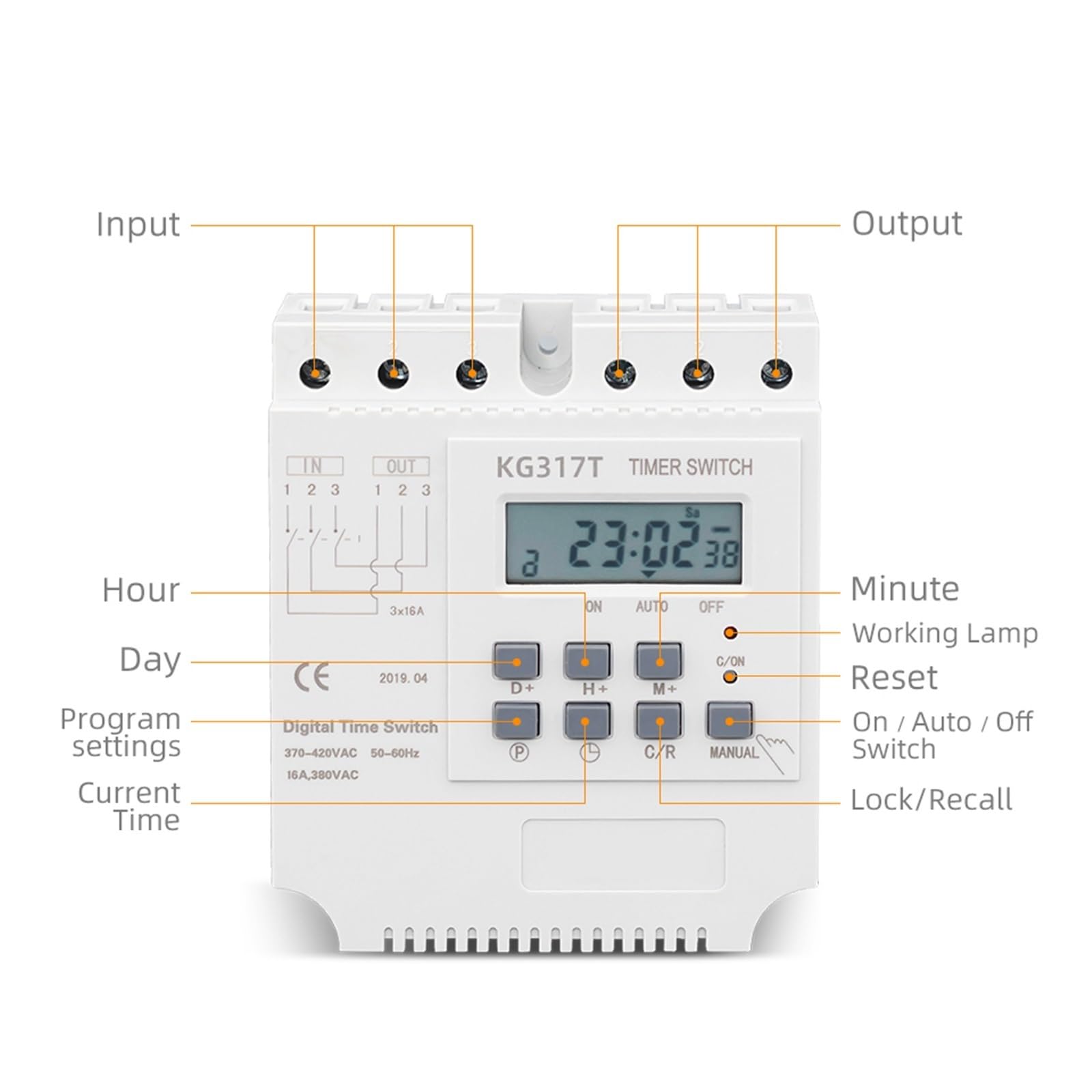 ZERVA Interruptor Temporizador 380V 415V, Temporizador trifásico, Interruptor de Tiempo Digital programable semanal de 7 días