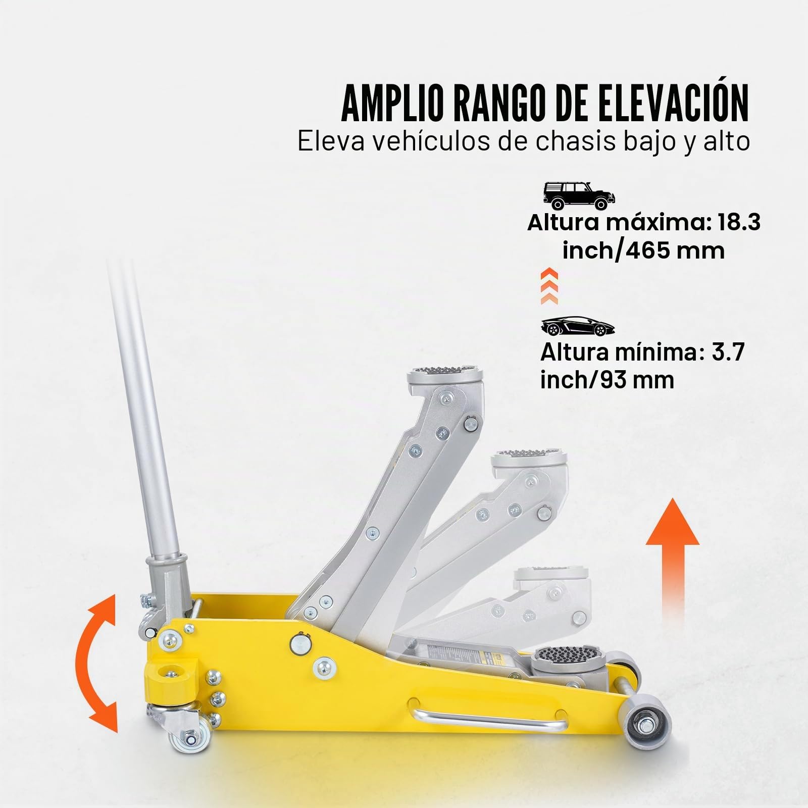 VEVOR Gato hidráulico de Piso de Perfil bajo de 3 toneladas (6600 LB), de Aluminio Resistente, para Carreras, para automóvil, con Bomba de elevación rápida de Doble pistón