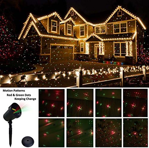 Christmas Motion Laser Lights Star Projector (Green & red stars) for Garden Decoration As Seen on TV, Pattern Beam Holiday Lighting for Seasonal Decorative House Wall Wedding Birthday Valentines Party