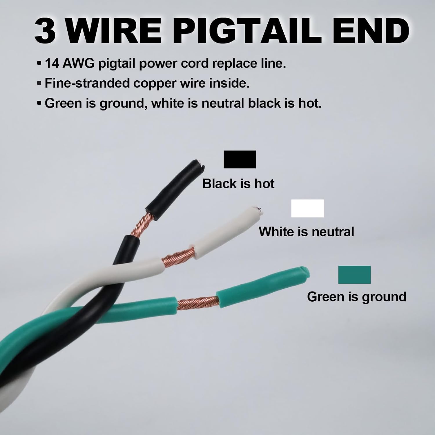 EP 2 Pack 12 ft 14/3C SJTW Appliance and Power Tool Cord, 14 Gauge 3 Prong Heavy Duty Replacement Power Supply Cord Cable, 110V 115V 120V AC Pigtail, 15A, 1875w, White