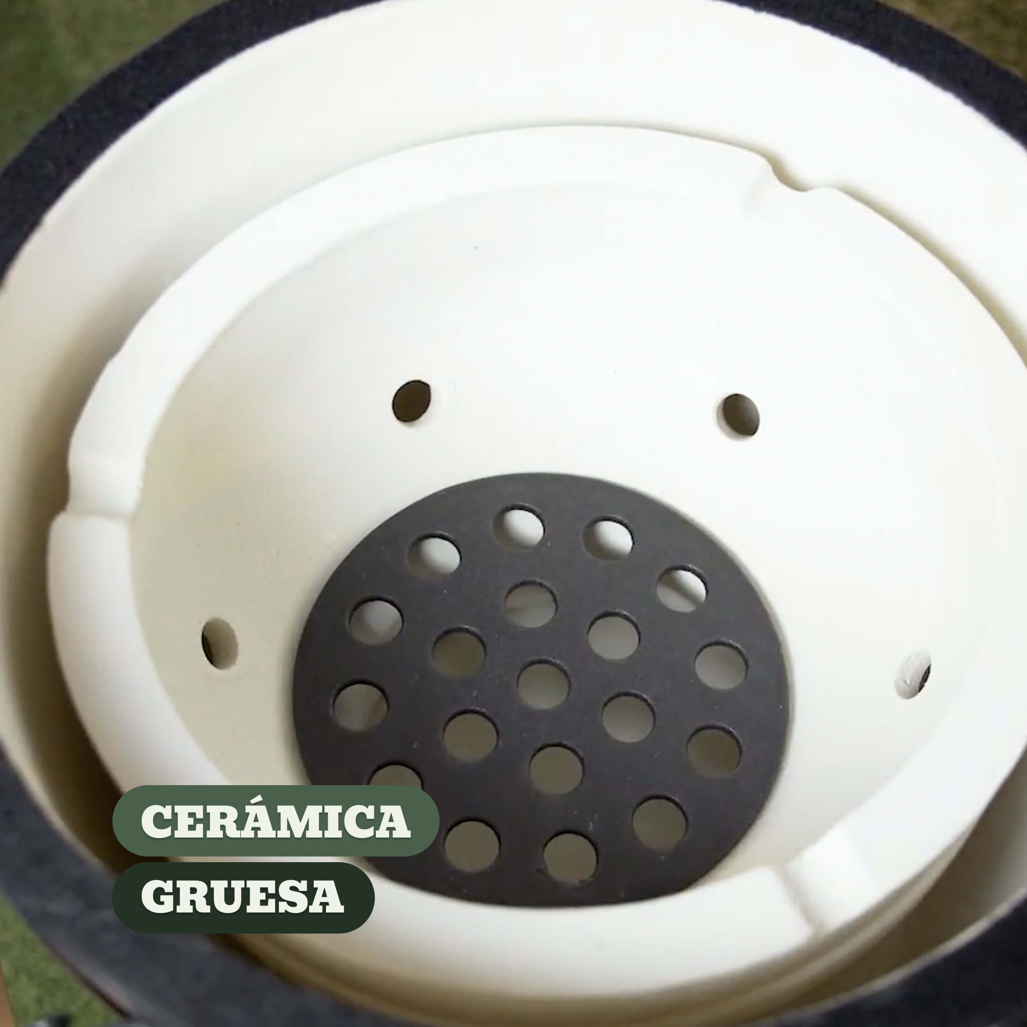Kamado Forest-Grill M 16" Modelo Mediano: fácil de mover (41 x 59 cm) Incluye: 2 bandejas de madera abatibles Diámetro de la parrilla: 34 cm