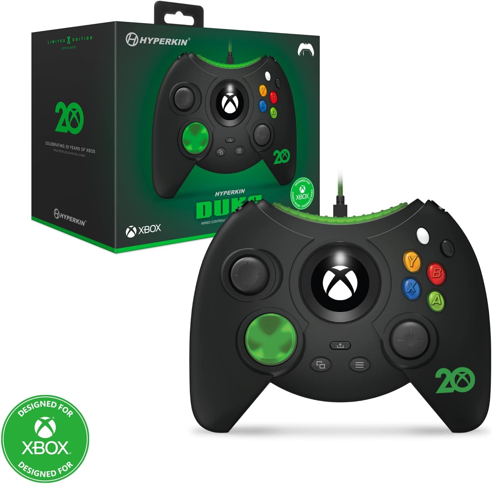 Hyperkin Duke Wired Controller for Xbox Series X|S/Xbox One/Windows 10 (Xbox 20th Anniversary Limited Edition) (Black) - Officially Licensed by Xbox