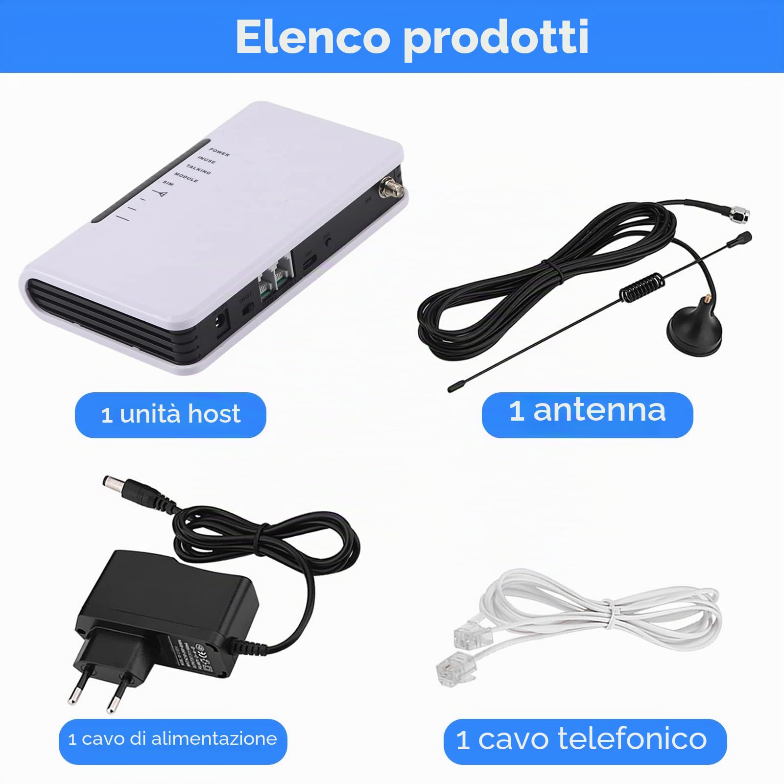 Cabina Telefono GSM, Terminale Wireless Fisso a Cablata 24 Ore di Lavoro Accessibile al Telefono Fisso/Allarme/Cabina di Registrazione con Antenna e Adattatore di Alimentazione (EU)