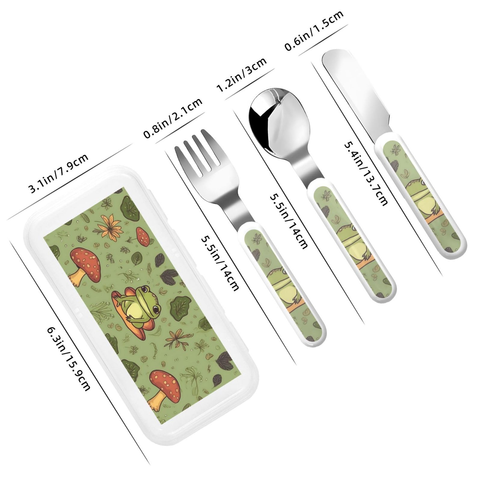 Stainless Steel Kids Silverware Set, Frogs And Mushrooms Utensil Set Reusable Children Safe Knife Spoon Fork Set With Storage Case Dishwasher Safe For Lunch, Travel Outdoors