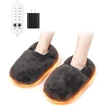 USB Heated Slippers Plush Adjustable Heat Timer Foot Warmers for Indoor Winter Use Grey