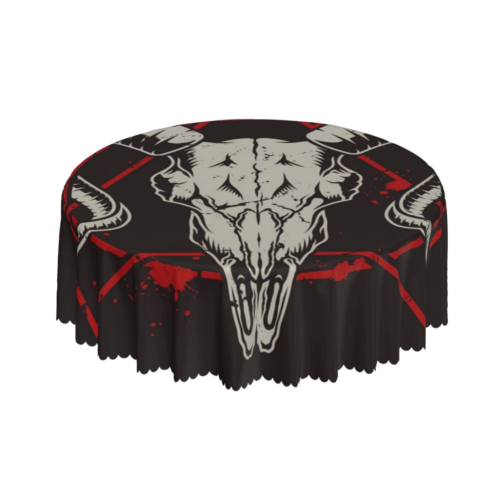 Lsjuee Demon Occult Goat Skull Satan Black Round Tablecloth 60 Inch Printed Washable Tablecloth for Dining Party Holiday Fall Home Decorative