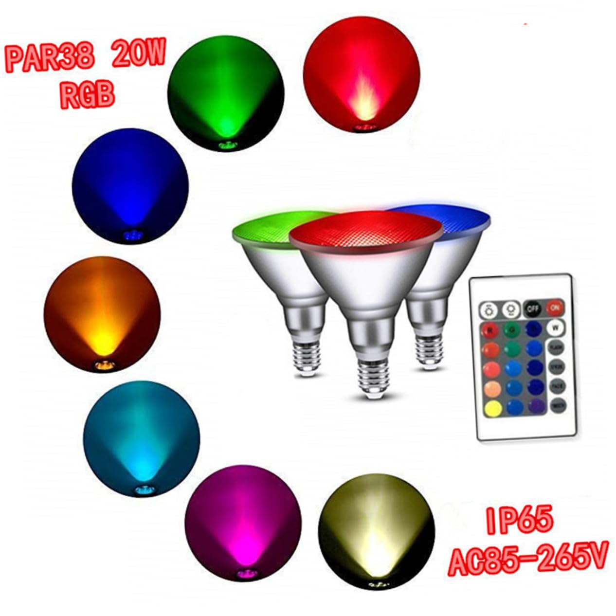 jojofuny Ampoule LED Projecteur Par38 20w Rgbw à Télécommande | Aluminium Argenté, 2200 Lm, Intensité Réglable, 50 000 H, pour Vitrines et Éclairage Ktv