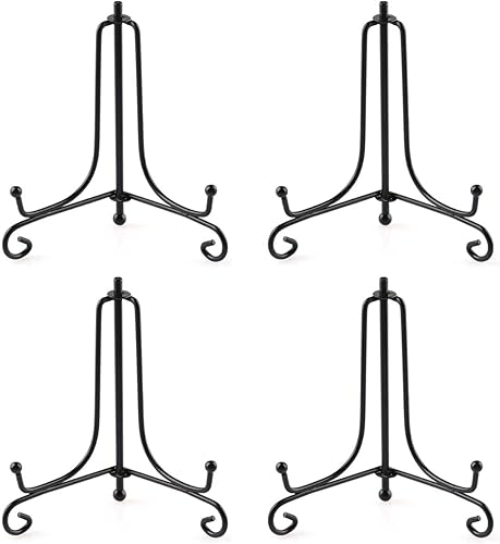 Paquete de 5 soportes de exhibición de hierro de 9.8 in10 pulgadas, soporte de placa de caballete de hierro negro para mostrar imágenes, platos,