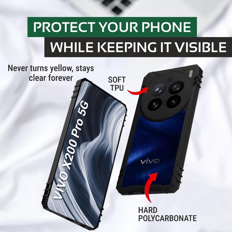 Image of AIBEX Crystal Clear Back Cover Case for Vivo X200 Pro 5G| 360 Degree Protection | Shock Proof Design | Transparent Back Case for Vivo X200 Pro 5G (PC & TPU, Black Bumper)