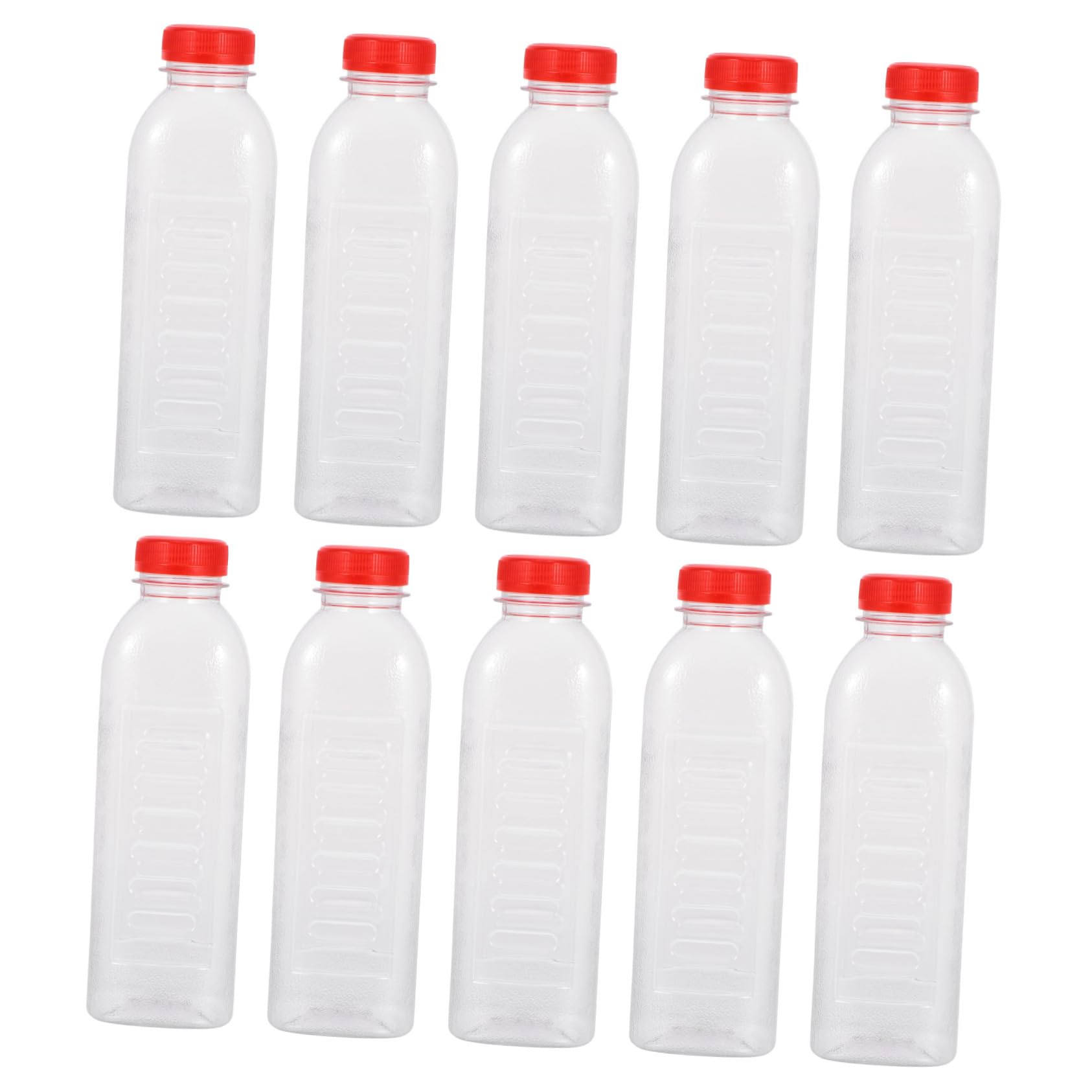 ERINGOGO 10pcs Transparent Plastic Drinking Bottles with Measurement Scale and High Resistant for Juices and Party Drinks