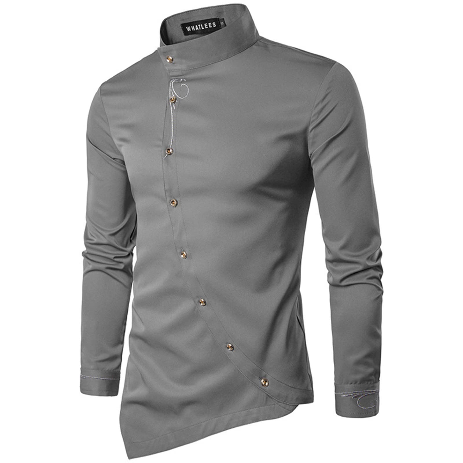Cenlang Camisa de vestir Oxford con cuello mandarín para hombre, corte entallado, manga larga, informal, con botones, básica, color liso