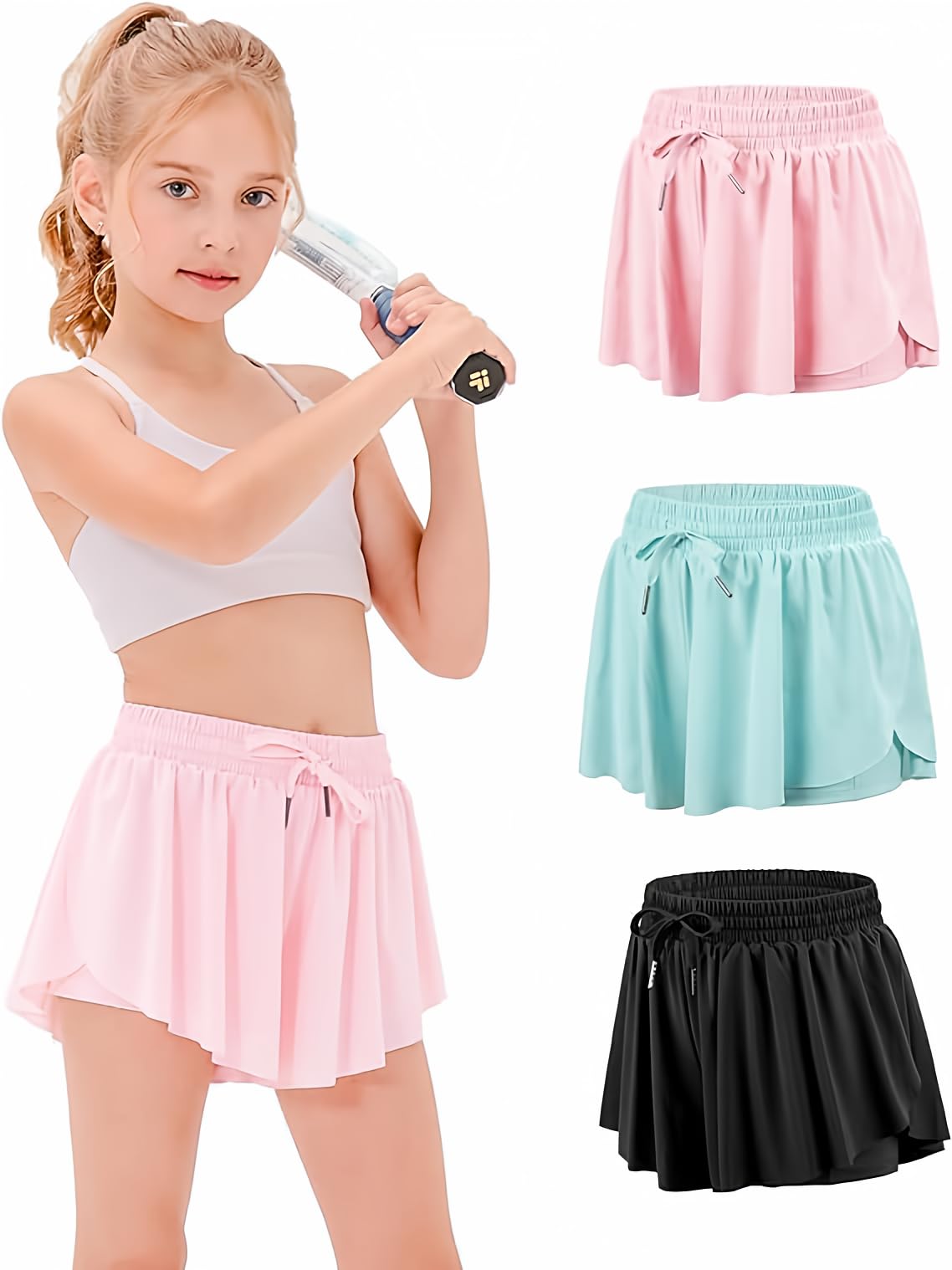 Stelle Girls Butterfly Shorts with Pockets Athletic Running Sports Skirt