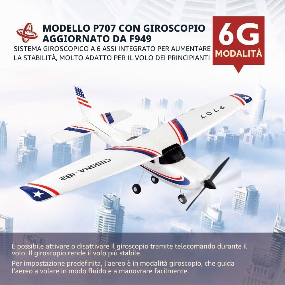 P707 Aereo RC per adulti,3CH 3D6G Aereo Radiocomandato RTF ad ala fissa con 2 Batterie, Motore 720, Giocattolo per Principianti (2BSL)