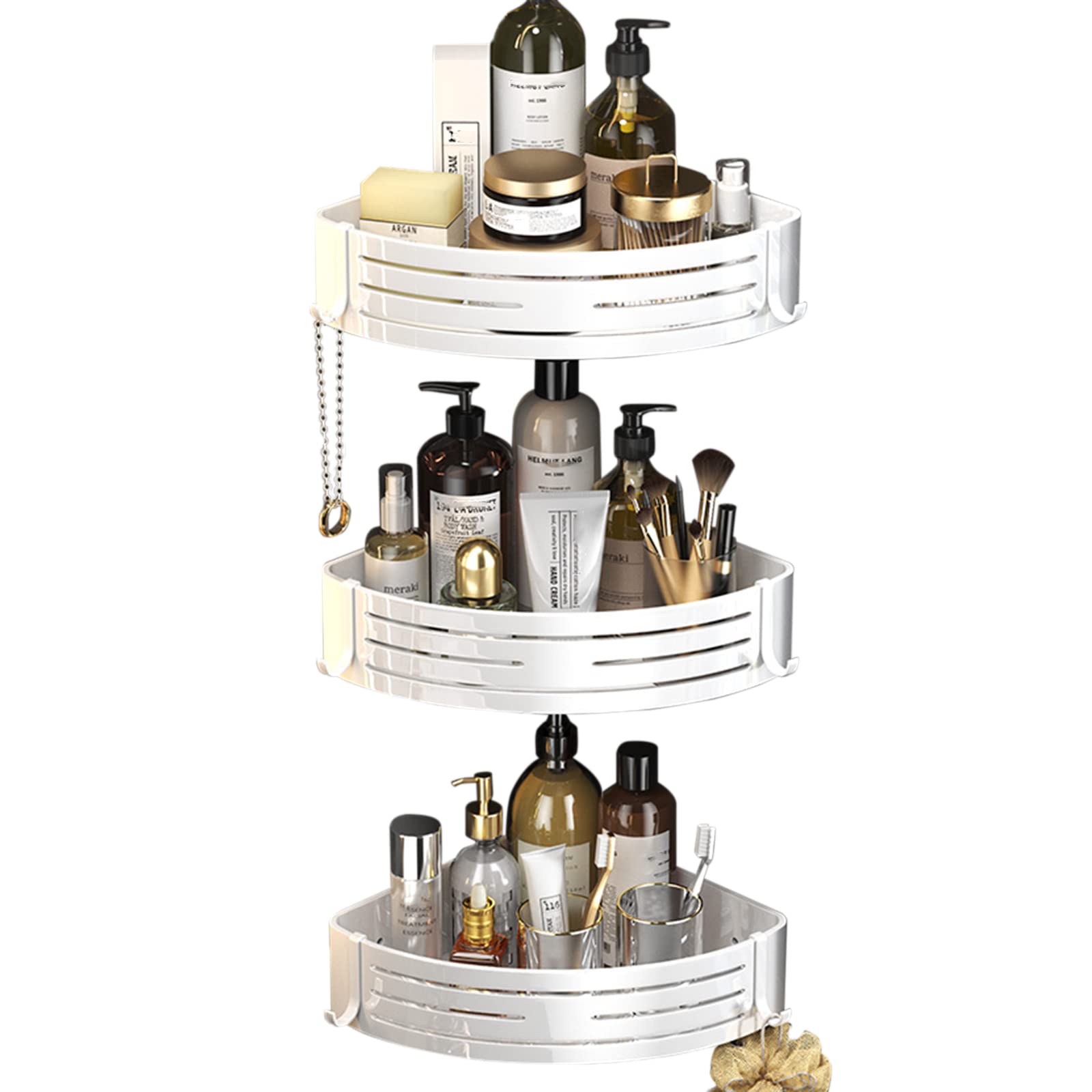 ZTIMEEBL Shower Rack Wall Shampoo Holder Adhesive White Caddy with Hooks Space Aluminum for Toilet Room A 3