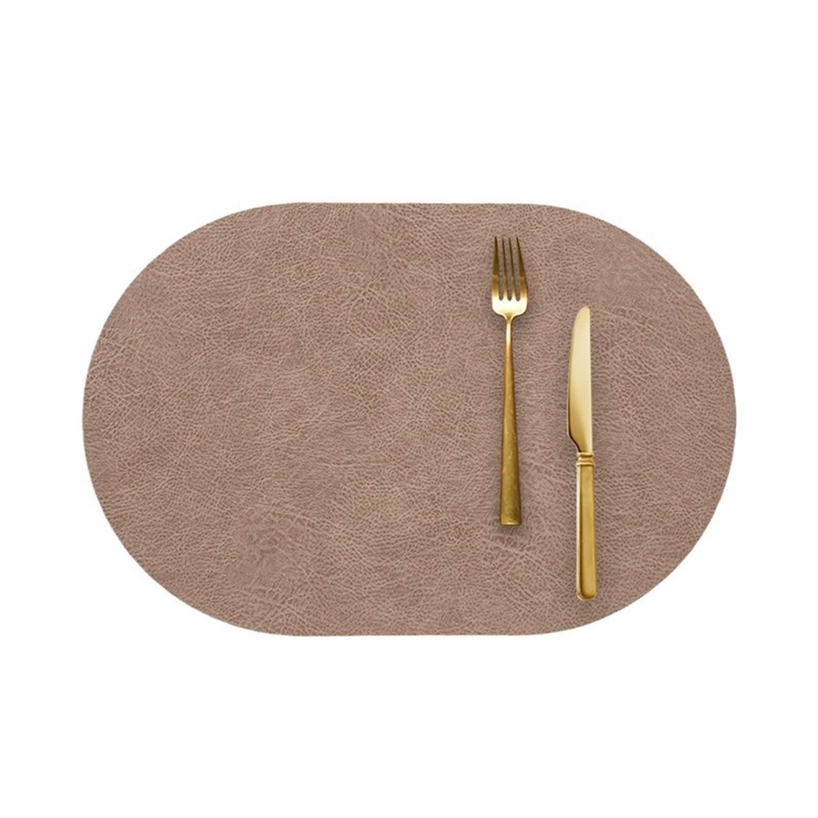 Juego de 6 manteles individuales para invierno, 30 x 45 cm, reversible, piel sintética de PVC, color café ligero
