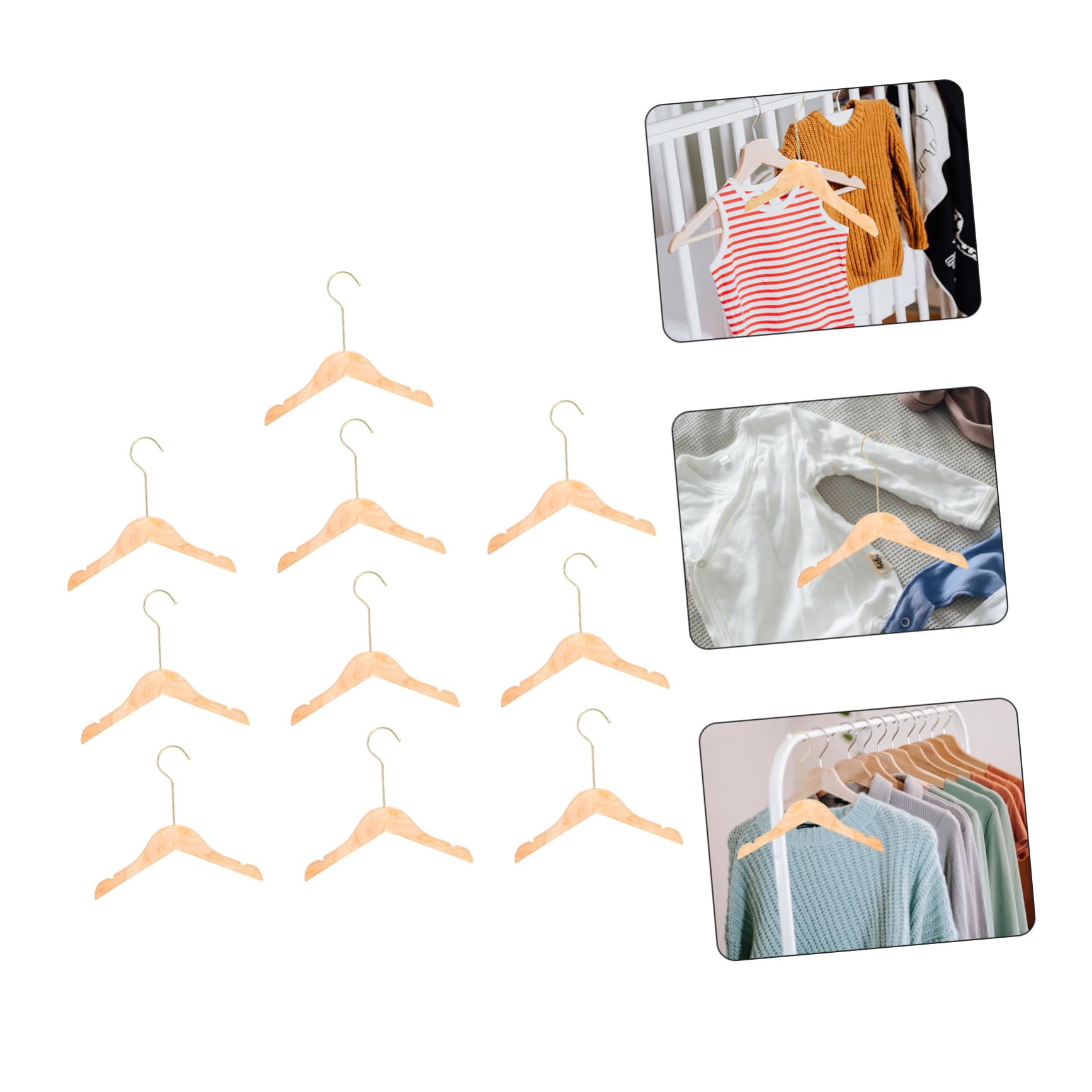 Perchas de Madera para Niños y Bebés, 10 Piezas, Diseño Seguro y Antideslizante, Tamaño 15 Cm, Ideales para Secar Ropa en Casa