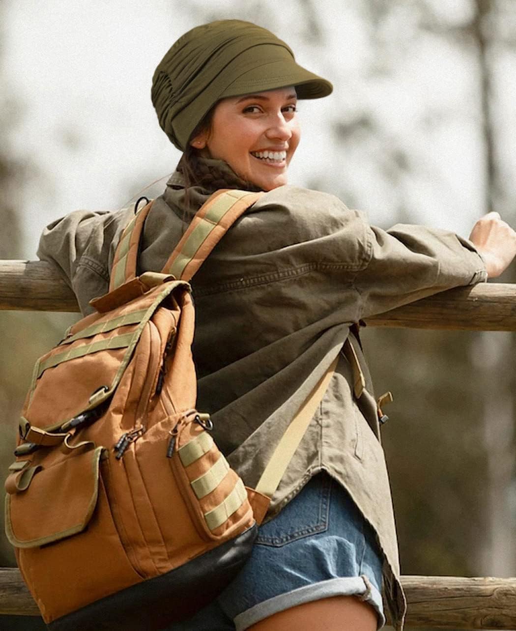 Soft Hats for Chemo, Womens Bamboo Baseball Cap, Hair Loss Turbans Army Green