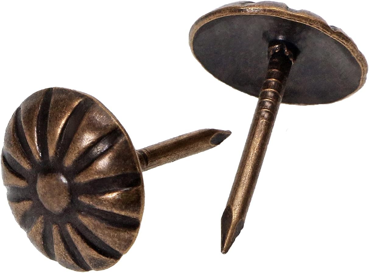 Tupalizy 7/16 Inch Upholstery Tacks Furniture Nails Pins Studs for Furniture Decorative Headboard Chairs Sofas Couch Wood Cork Board Shutters DIY Projects, Antique Brass Daisy Nailheads, 60PCS(Copper)