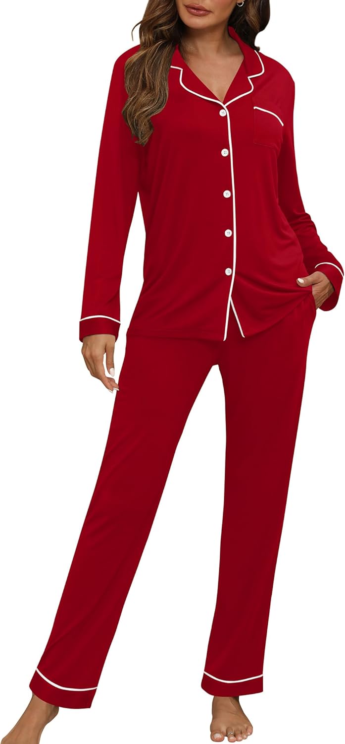 HNG Women Pajama Set Long Sleeve Sleepwear Fashion Night Wear