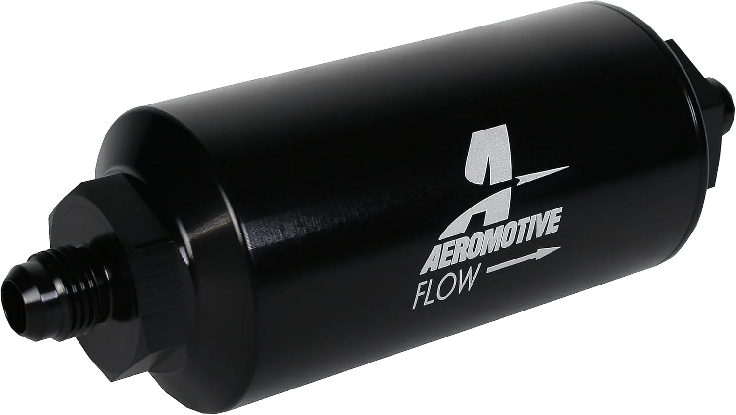 Aeromotive 10 Micron Black Inline Fuel Filter - 10 Micron Cellulose Element, Universal, Male AN-06 Ports, High-Flow Aluminum Housing, Gas & Diesel, 2" OD, Black Anodized - 12347