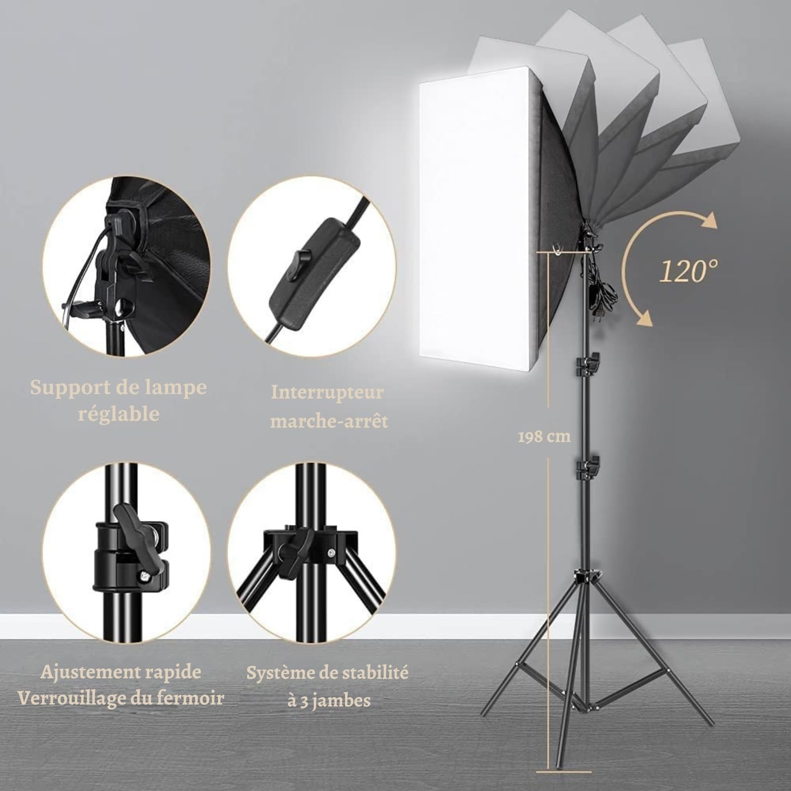 LEADZM Kit Studio Photo et éclairage, 2m x 3m Système de Support de Toile de Fond, Ampoules LED Parapluie Continu pour Portrait et Photographie Vidéo (LE002)