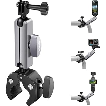 REYGEAK Camera Mount with 360  Dual Ball Head with 1/4 Screws Bicycle Handlebar Mount with Double Claw for GoPro Max Hero 13/12/11/10/9