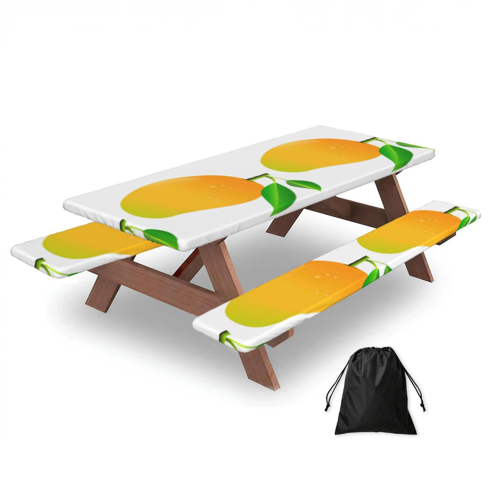 Zyjhyy Black Mango Print Party Table Covers With Bench Covers Set Of 3 Picnic Table Cloth Wipe Clean For Garden Camping